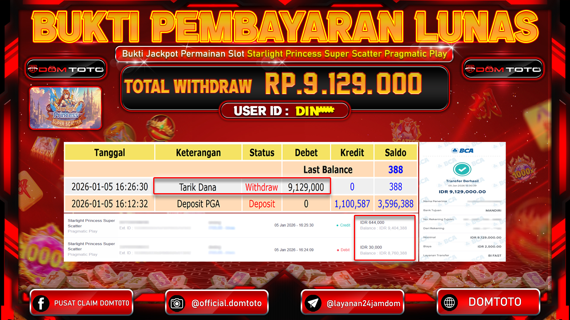JACKPOT SLOT Starlight Princess Super Scatter Pragmatic Play 5 JANUARI 2026